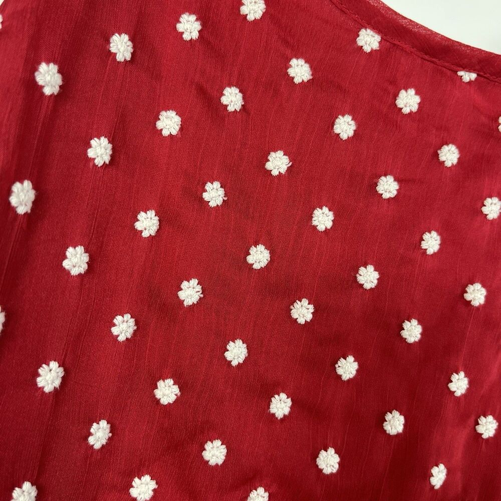 MIKAROSE Red White Daisy Mini Sundress XL Tie Shoulder Ruffles Cottagecore - Picture 8 of 12